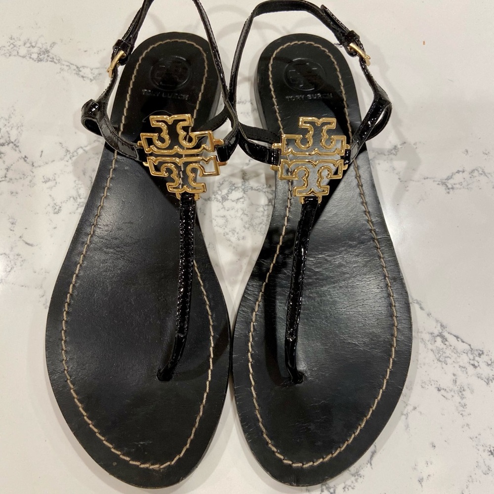 Black Burch Sandals w Gold Logo